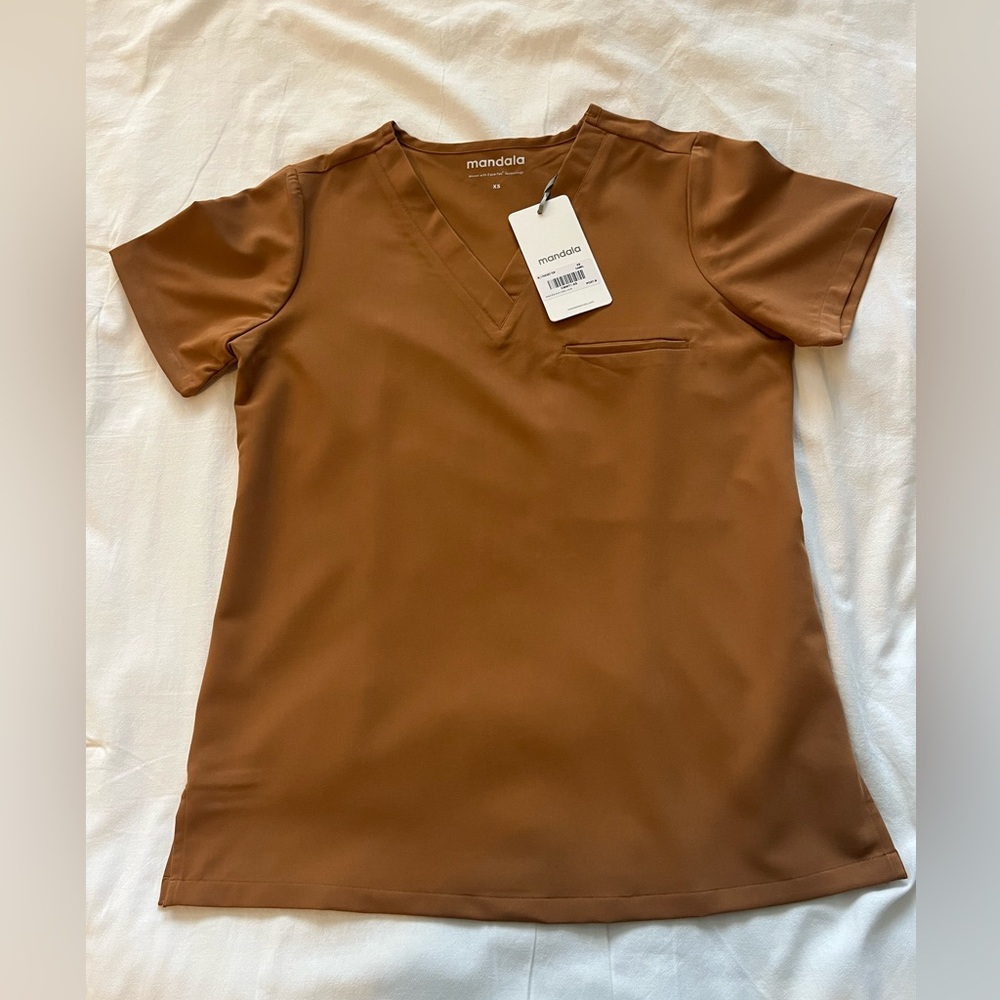 Mandala Scrubs - One Pocket Top - Camel - XS